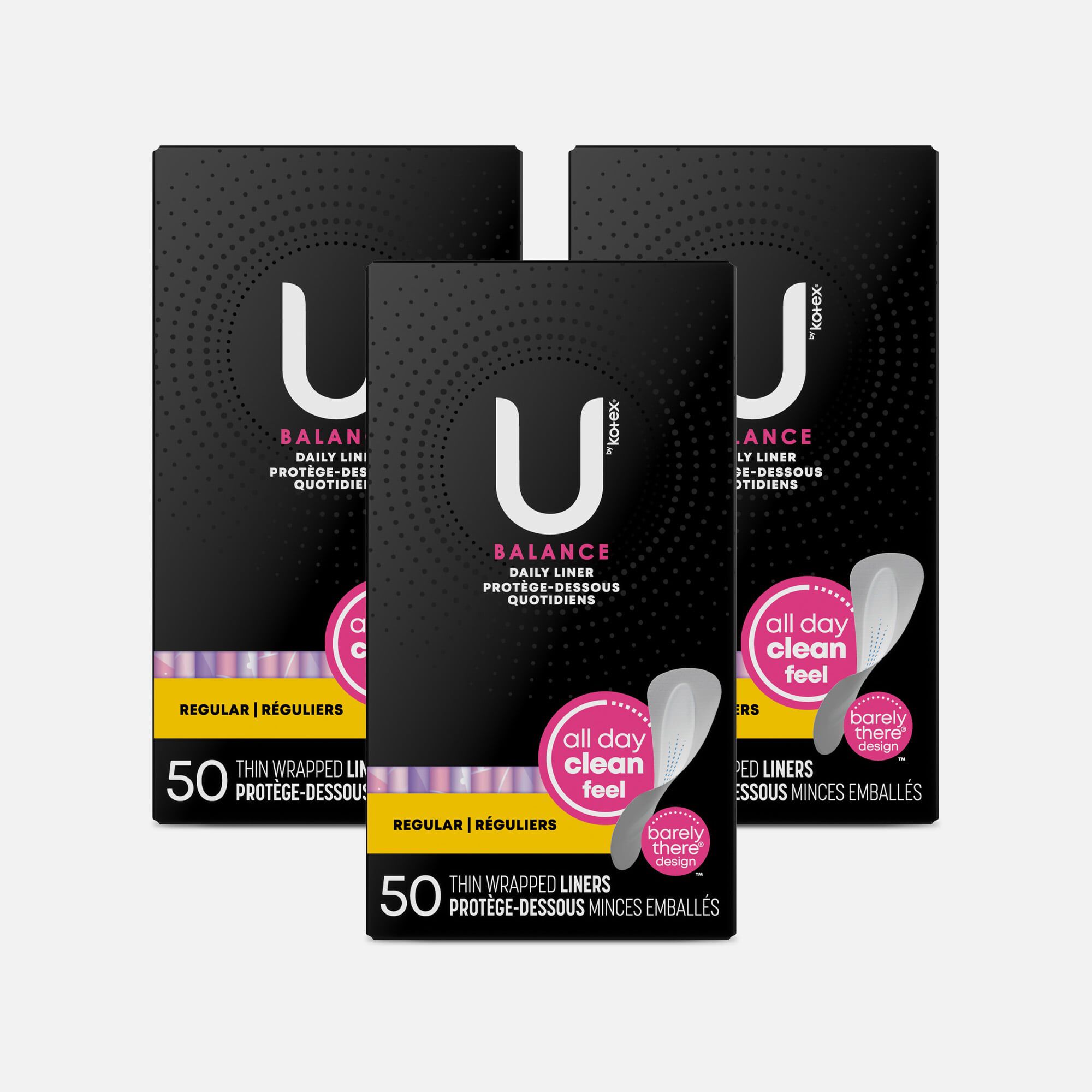 U by Kotex Barely There Liners, Light Absorbency, Regular, Fragrance-Free, 50 ct. (3-Pack), , large