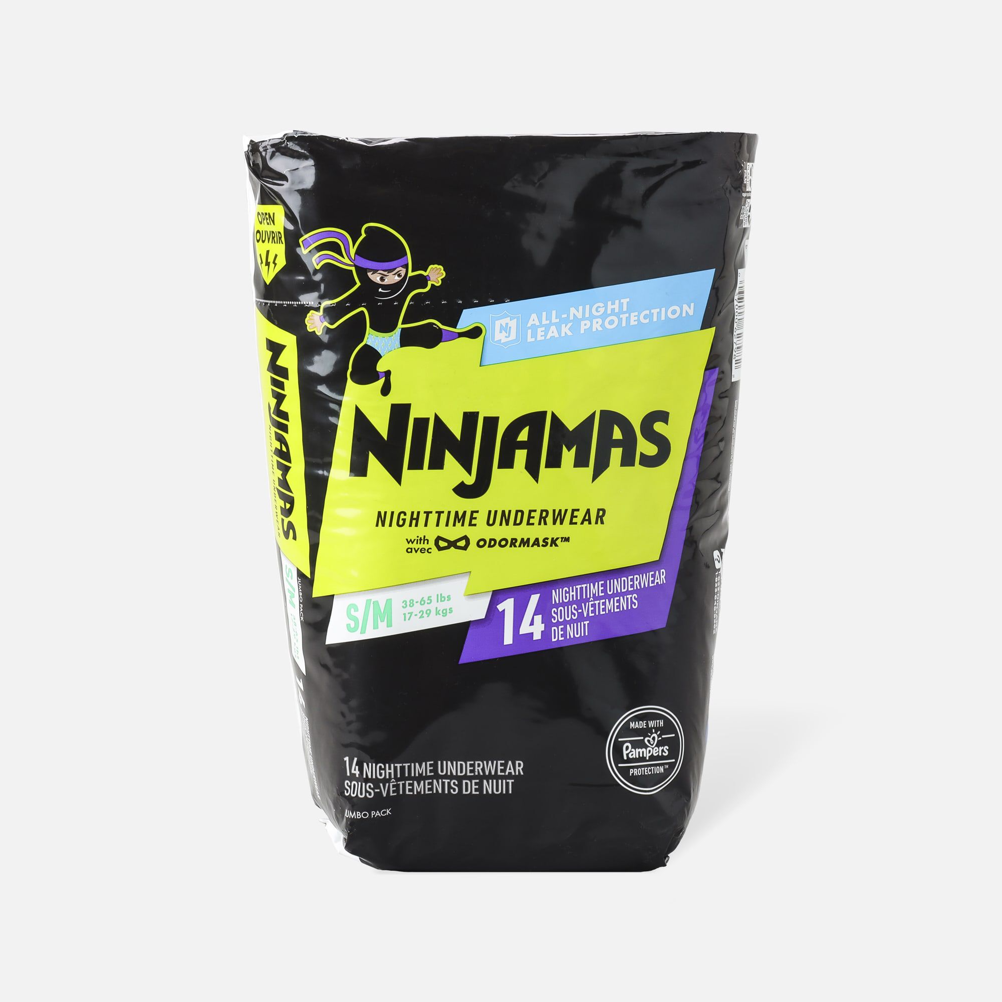 Ninjamas Nighttime Bedwetting Underwear, Boy, Size S/M, 44 ct., , large
