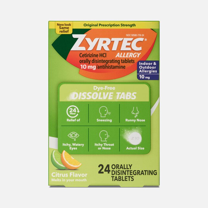 Zyrtec® Dye-Free Allergy Relief Dissolve Tabs, Citrus, 24 ct., , large