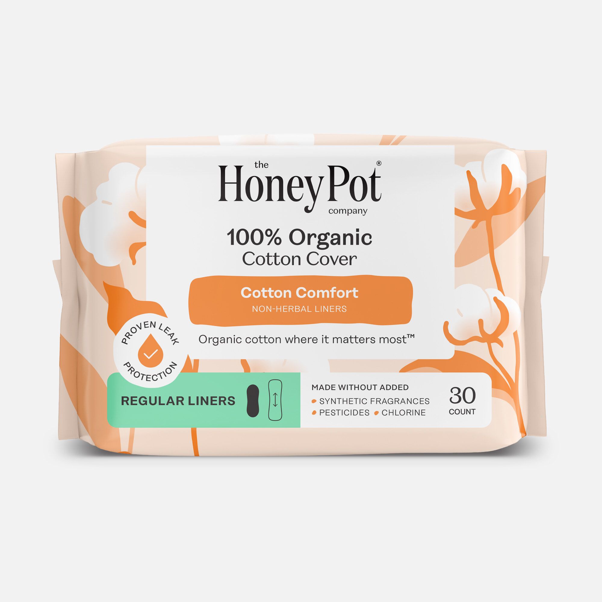 The Honey Pot 100% Organic Top Sheet Everyday Non Herbal Pantiliners, 30 ct., , large