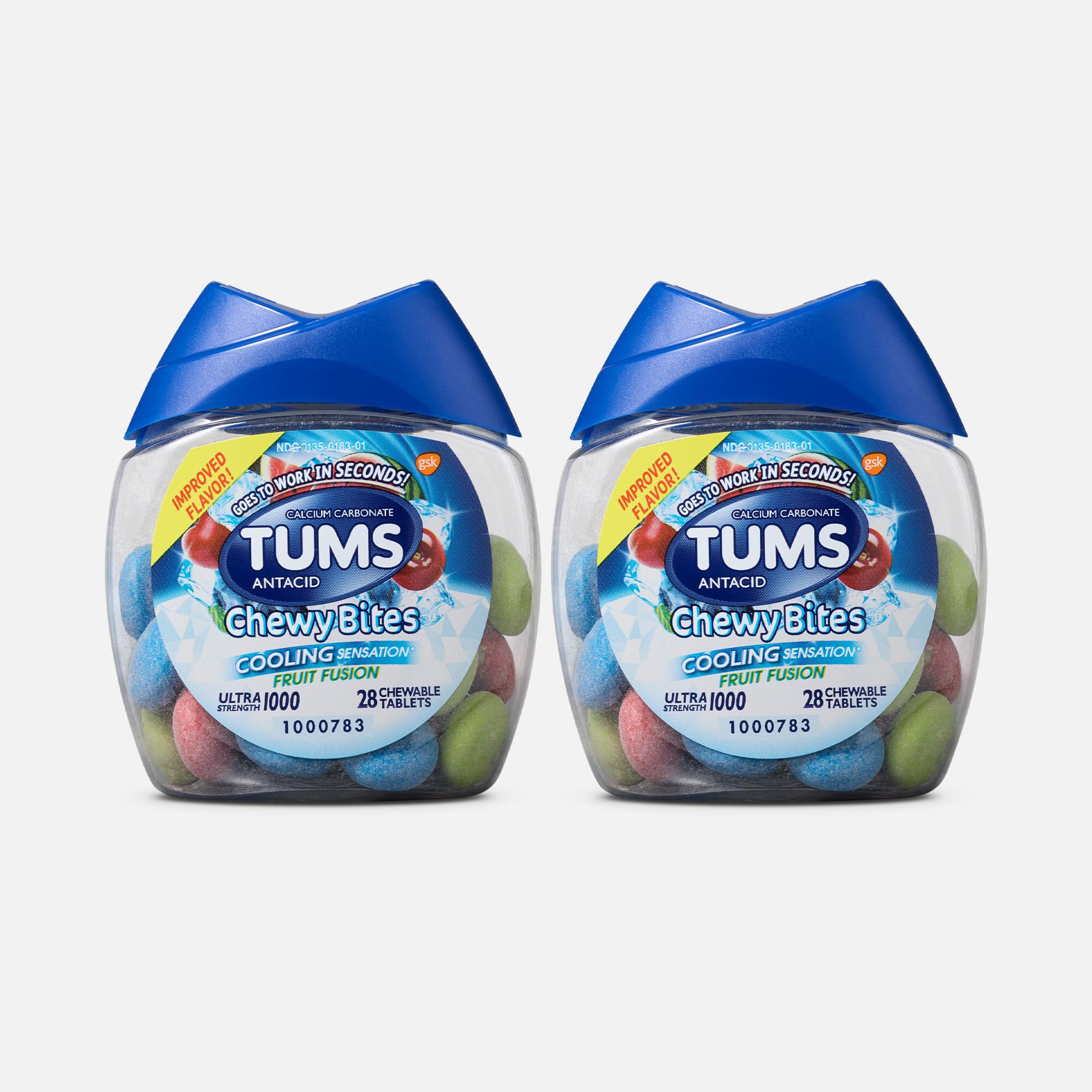 TUMS Ultra Strength Chewy Bites Cooling Sensation Antacid Chews, Fruit Fusion, 28 ct. (2-Pack), , large