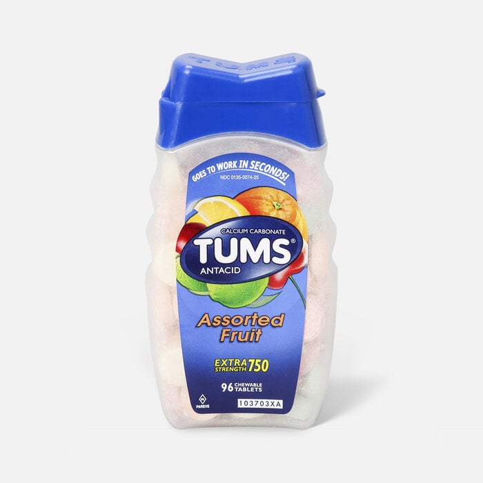TUMS Extra Strength Assorted Fruit Antacid Chewable Tablets for Heartburn Relief, 96 ct., , large