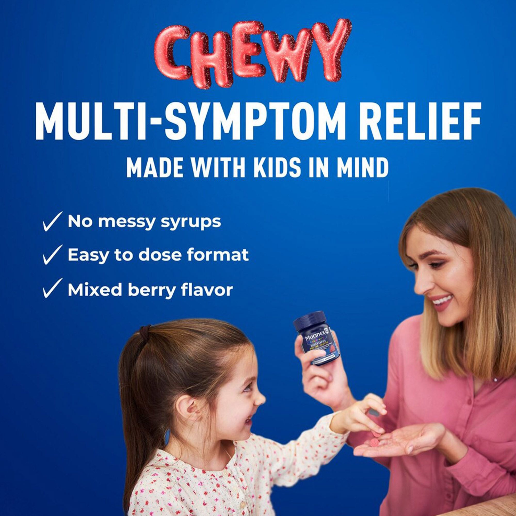 Mucinex Children's Mighty Chews Cold & Flu, Mixed Berry, 16 ct., , large