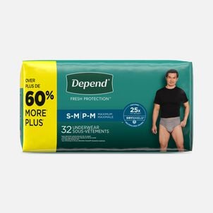 Depend Fresh Protection Adult Incontinence Underwear for Men, Disposable, Maximum, Small/Medium, Grey, 32 ct.