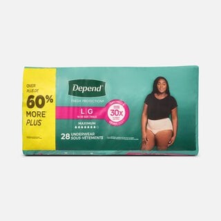 Depend Fresh Protection Adult Incontinence & Postpartum Bladder Leak Underwear for Women, Disposable, Maximum, Large, Blush, 28 ct., , large