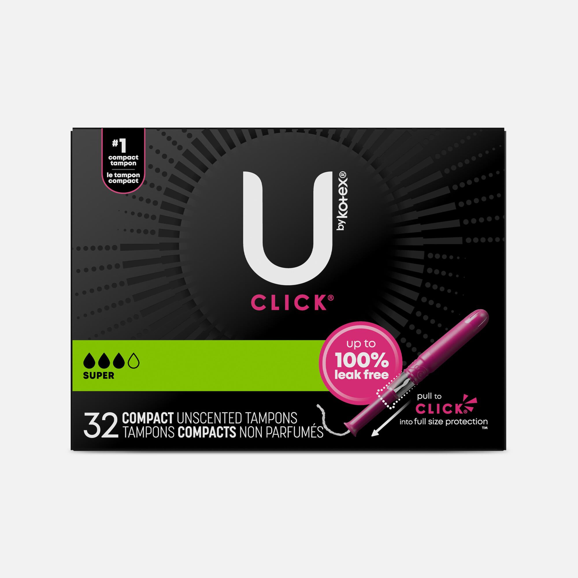 U by Kotex Click Compact Tampons, Super Absorbency, 32 ct., , large
