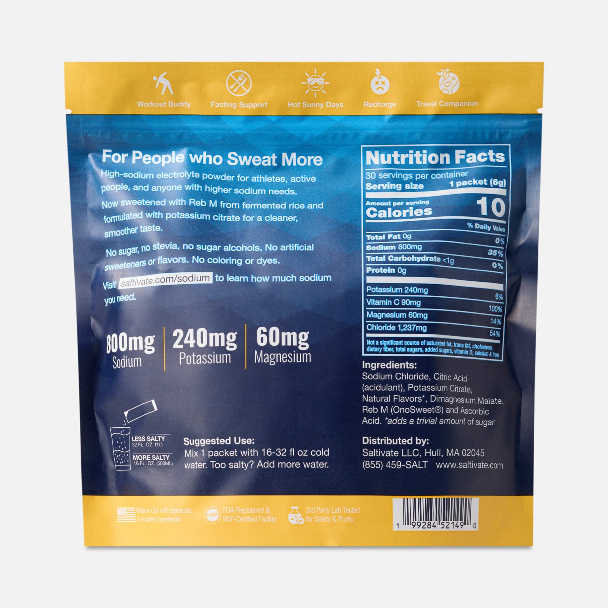 Saltivate® Electrolyte Drink Mix, Zero Sugar, 30 Stick Packs, , large