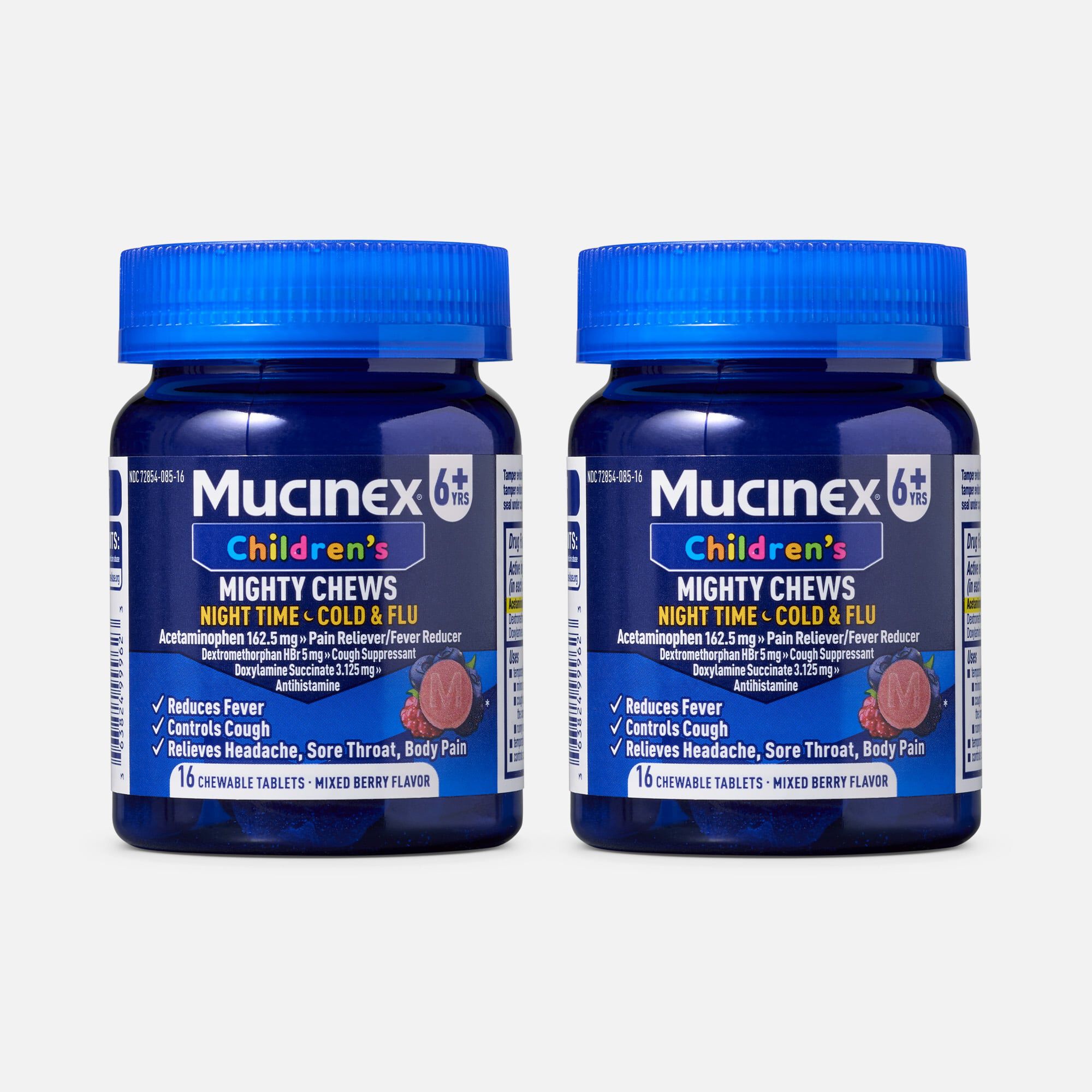 Mucinex Children's Mighty Chews Nighttime Cold & Flu, Mixed Berry, 16 ct. (2-Pack), , large