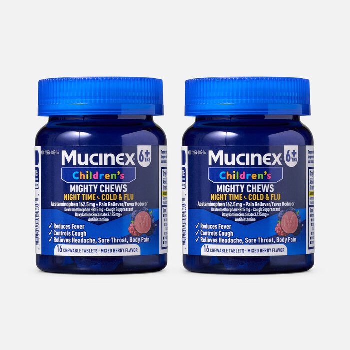 Mucinex Children's Mighty Chews Nighttime Cold & Flu, Mixed Berry, 16 ct. (2-Pack), , large