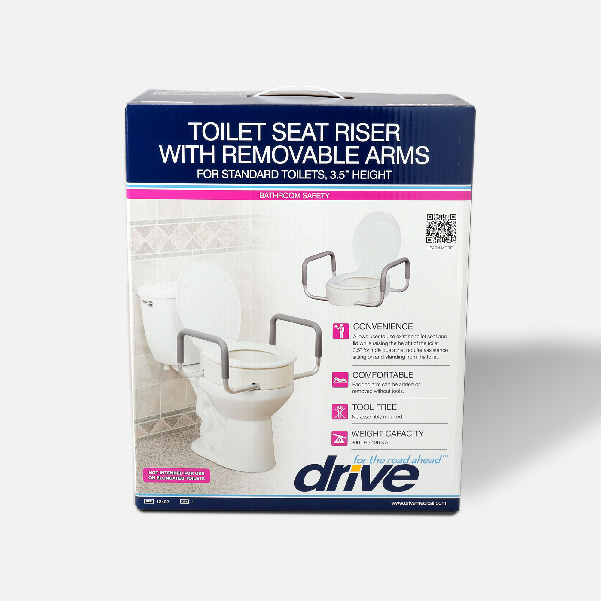 Drive Medical Toilet Seat Riser with Removable Arms
