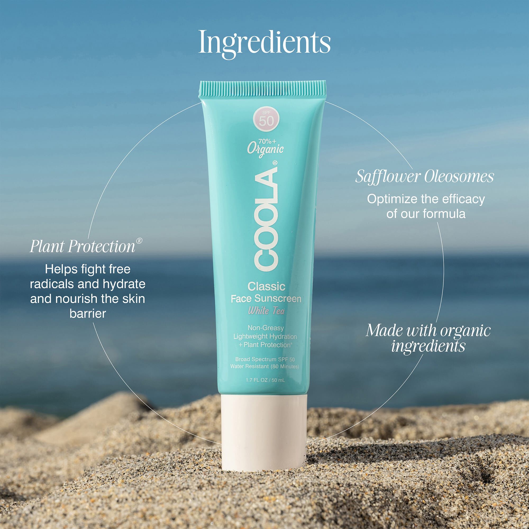 COOLA® Classic Face Organic Sunscreen Lotion, SPF 50, White Tea, 1.7 fl. oz., , large