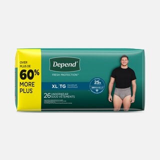 Depend Fresh Protection Adult Incontinence Underwear for Men, Disposable, Maximum, Extra-Large, Grey, 26 ct.