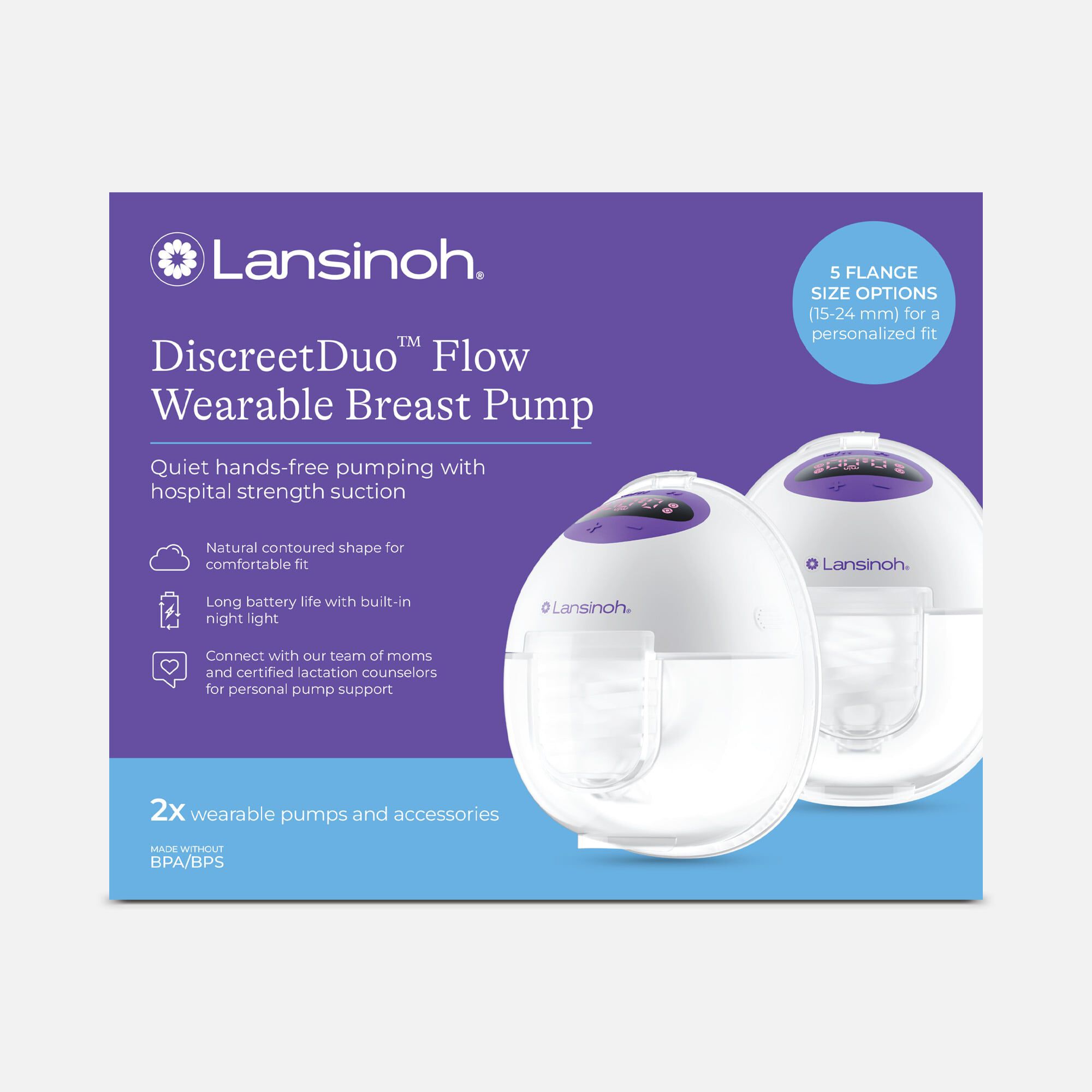 Lansinoh Discreet Duo Wearable Breast Pump, 2 Pumps