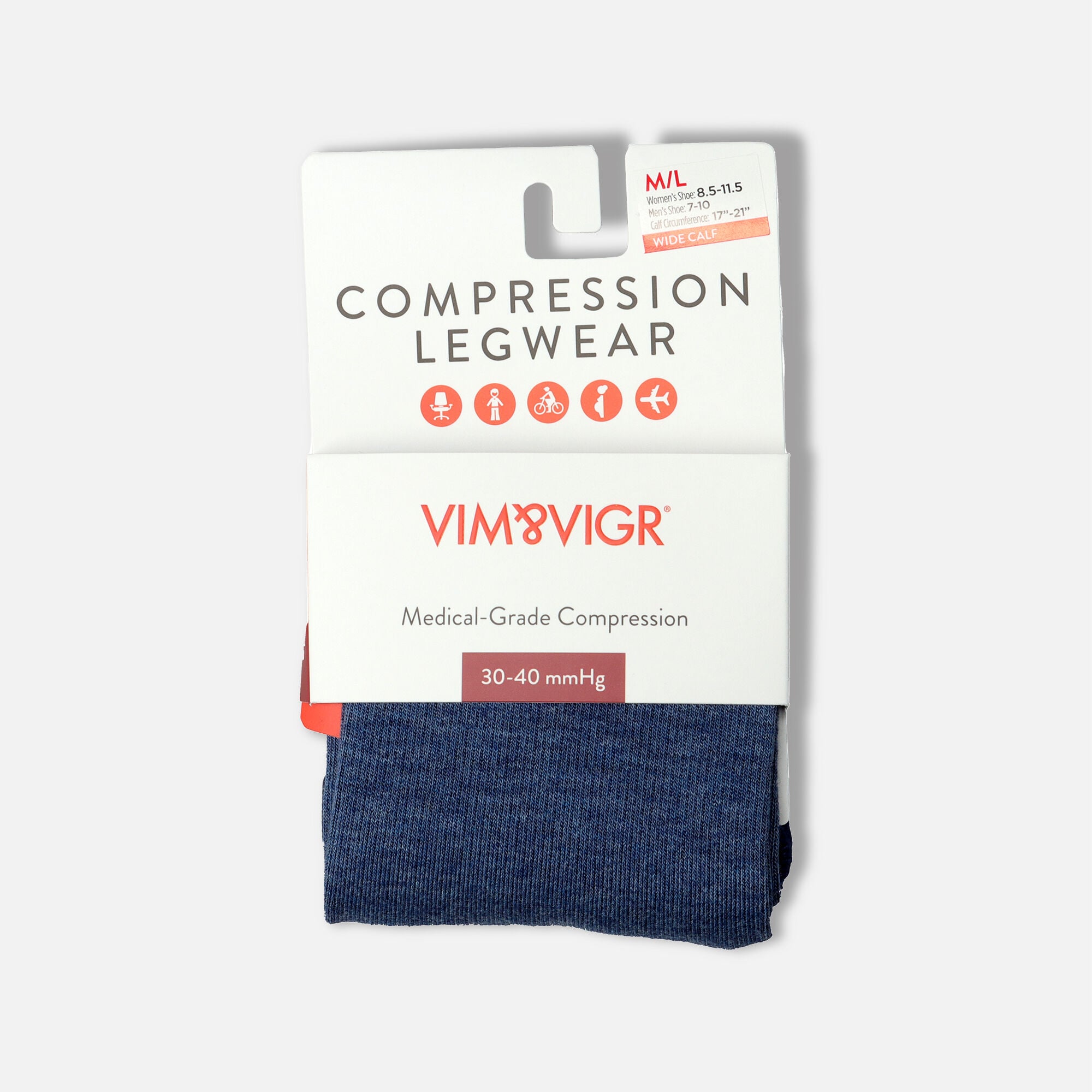 VIM & VIGR Cotton Compression Socks, Heathered Collection Navy, 30-40 mmHg, , large