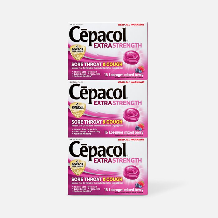 Cepacol Extra Strength Lozenges for Sore Throat & Cough, Mixed Berry (3-Pack), , large
