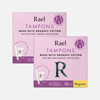 Rael Organic Cotton Core Tampons with Plant Based Compact Applicators - Regular, 18 ct. (2-Pack), , large
