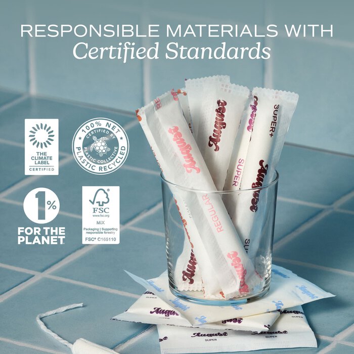 August Organic Cotton Regular & Super Tampons, 16 ct. Combo, , large