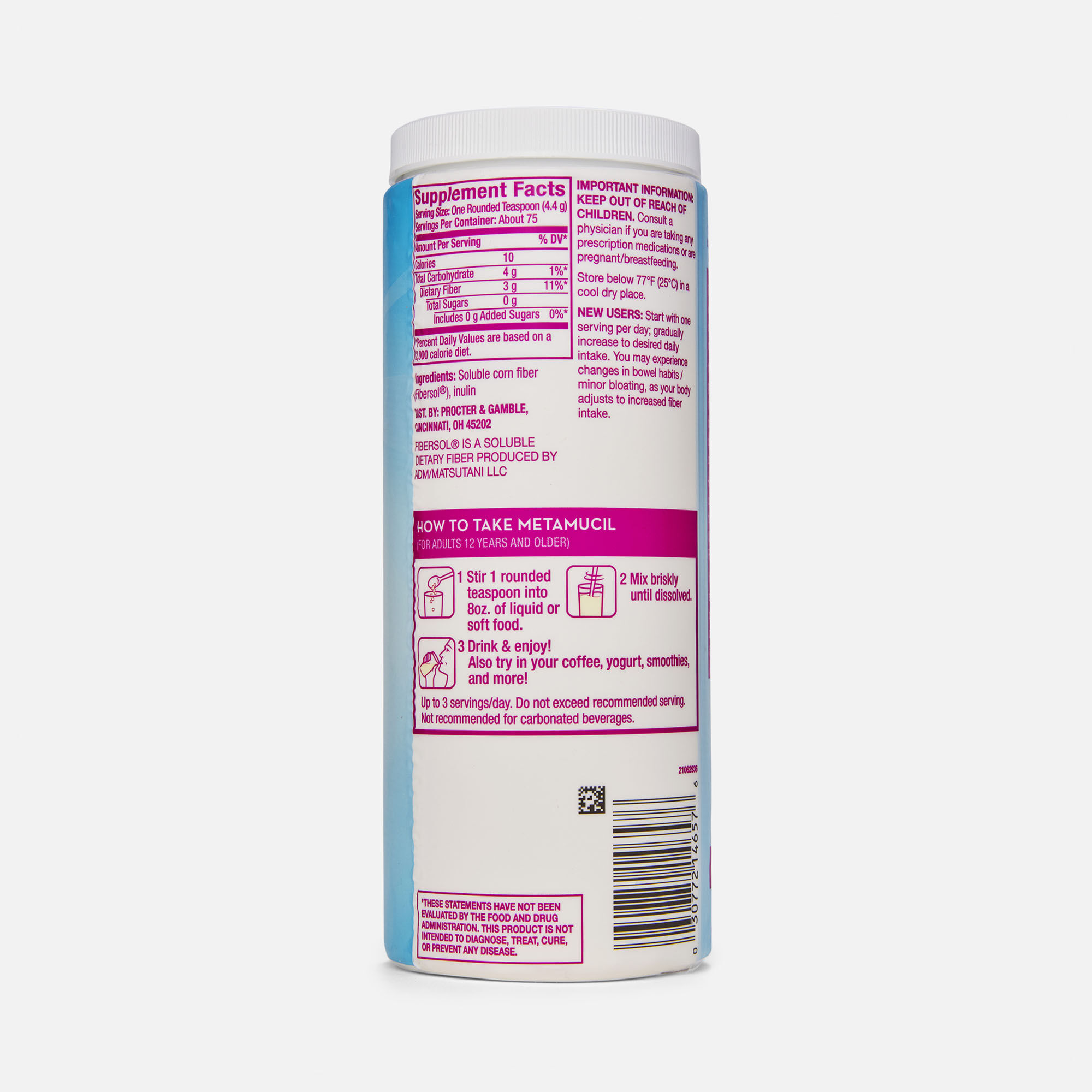 Metamucil Clear Fiber Blend Powder, Unflavored, 11.6 oz., , large