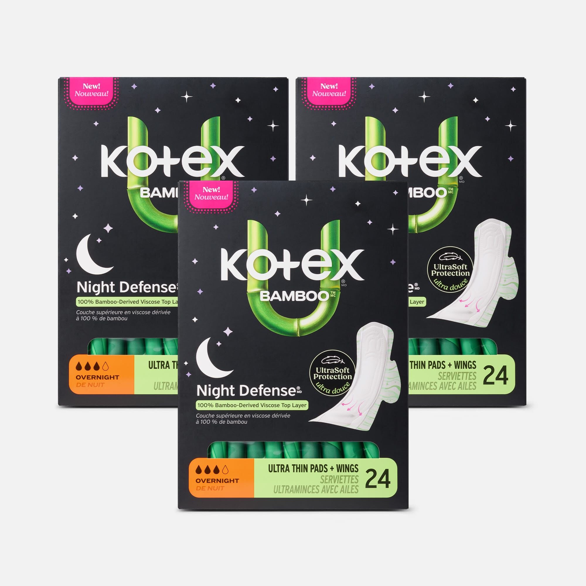 Kotex® Bamboo Ultra Thin Overnight Pads with Wings, 24 ct. (3 pack)