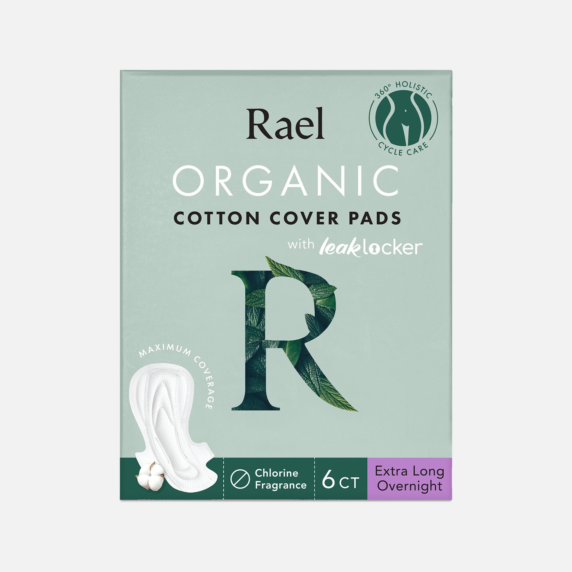 Rael Organic Cotton Cover Pads, Extra Long Overnight