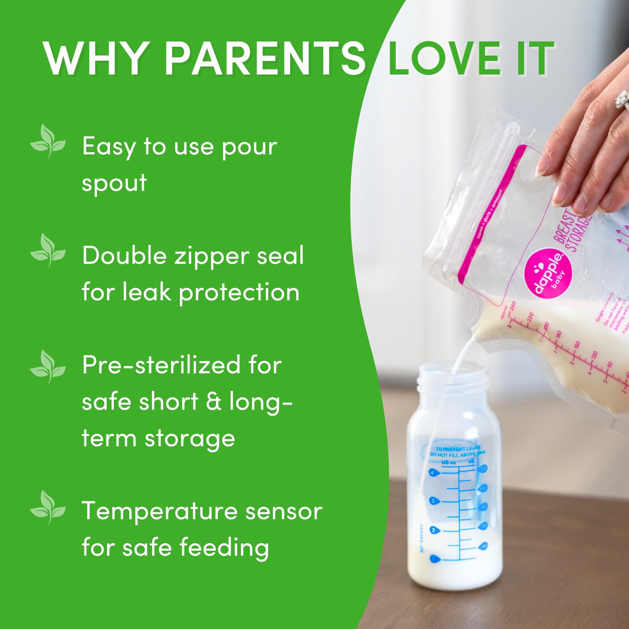 Dapple® Baby Breast Milk Storage Bags with Easy Pour Spout, 8 fl. oz., 100 ct., , large