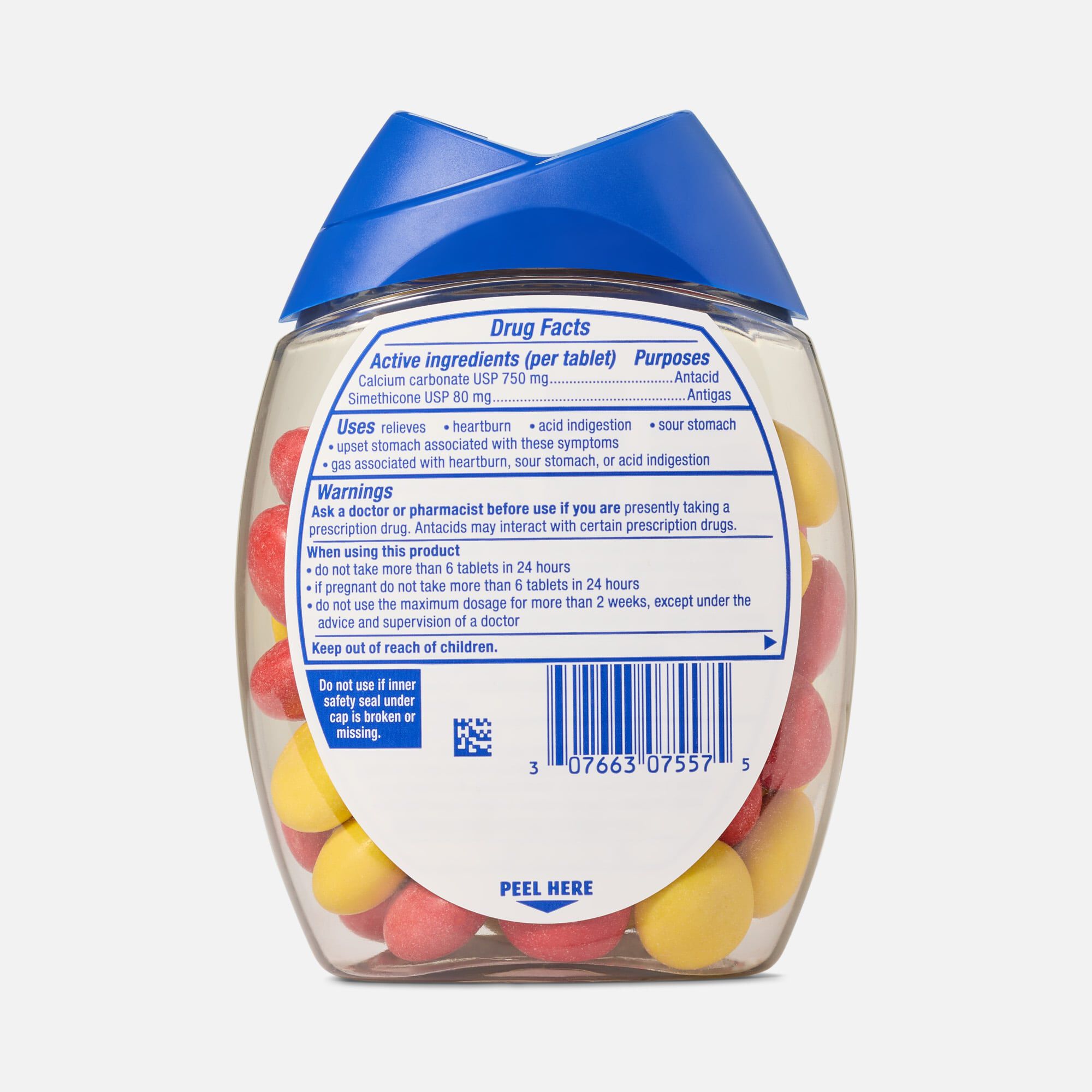 TUMS Chewy Bites Chewable Antacid Tablets with Gas Relief, Lemon & Strawberry, 54 ct., , large