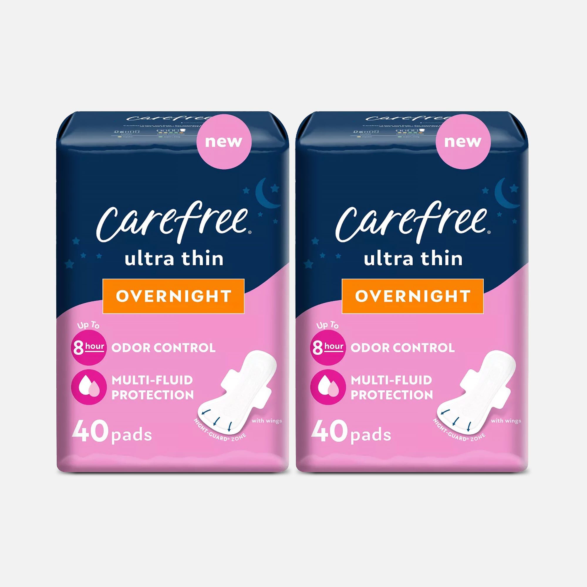 Carefree Ultra Thin Pads Overnight with Wings, 40 ct. (2-Pack), , large