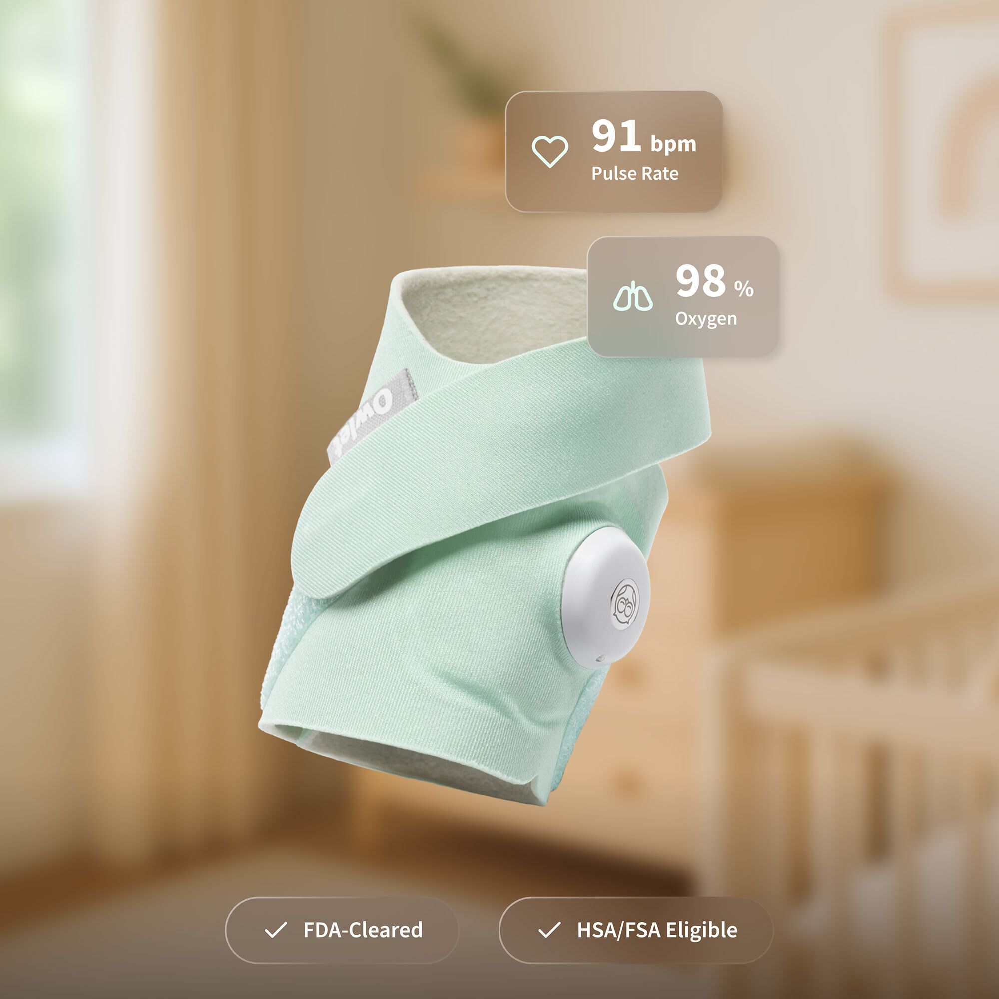 Owlet Dream Sock Baby Monitor, Mint, Mint, large