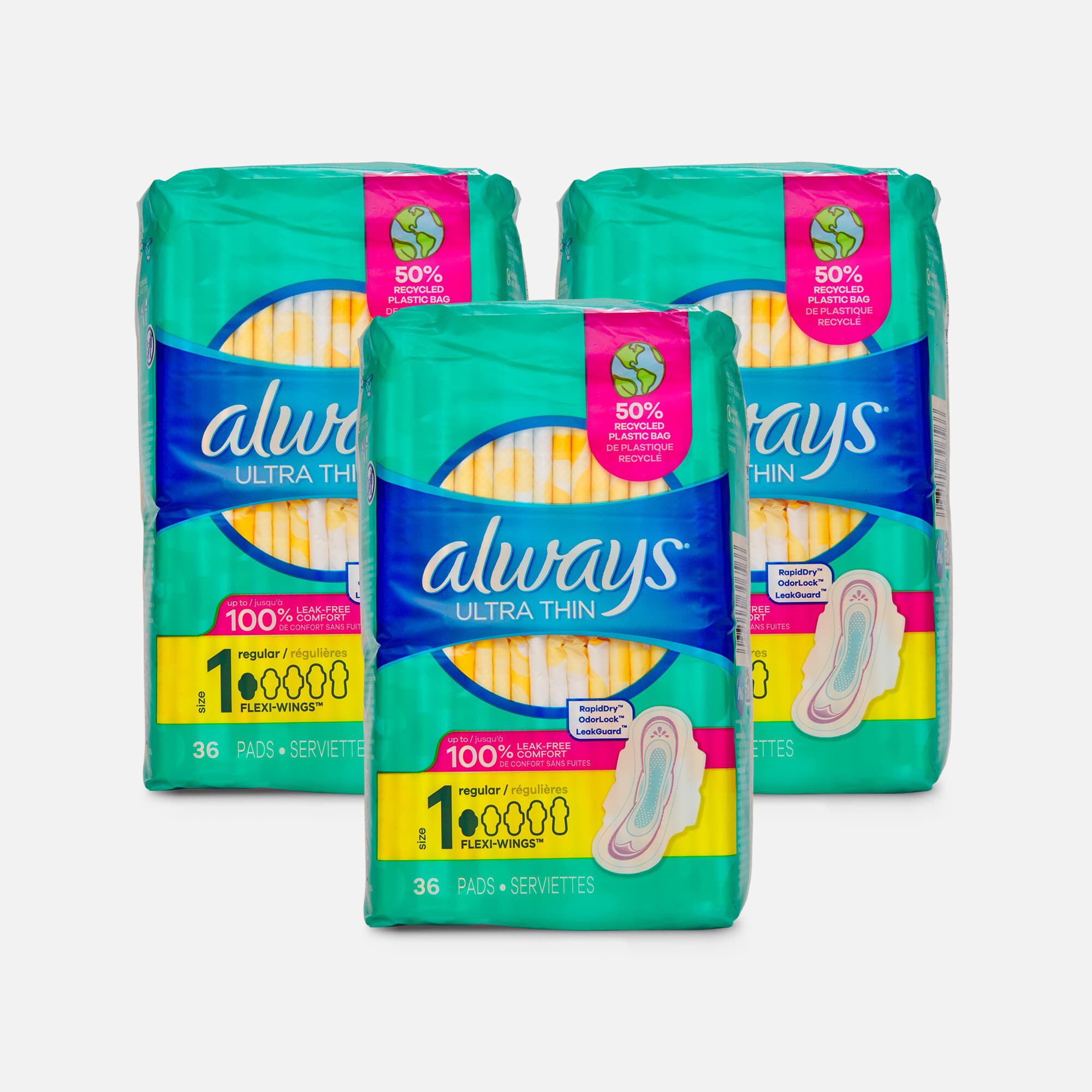 Always Ultra Thin Pads with Wings, Size 1, 36 ct. (3-Pack)
