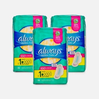 Always Ultra Thin Pads with Wings, Size 1, 36 ct. (3-Pack), , large