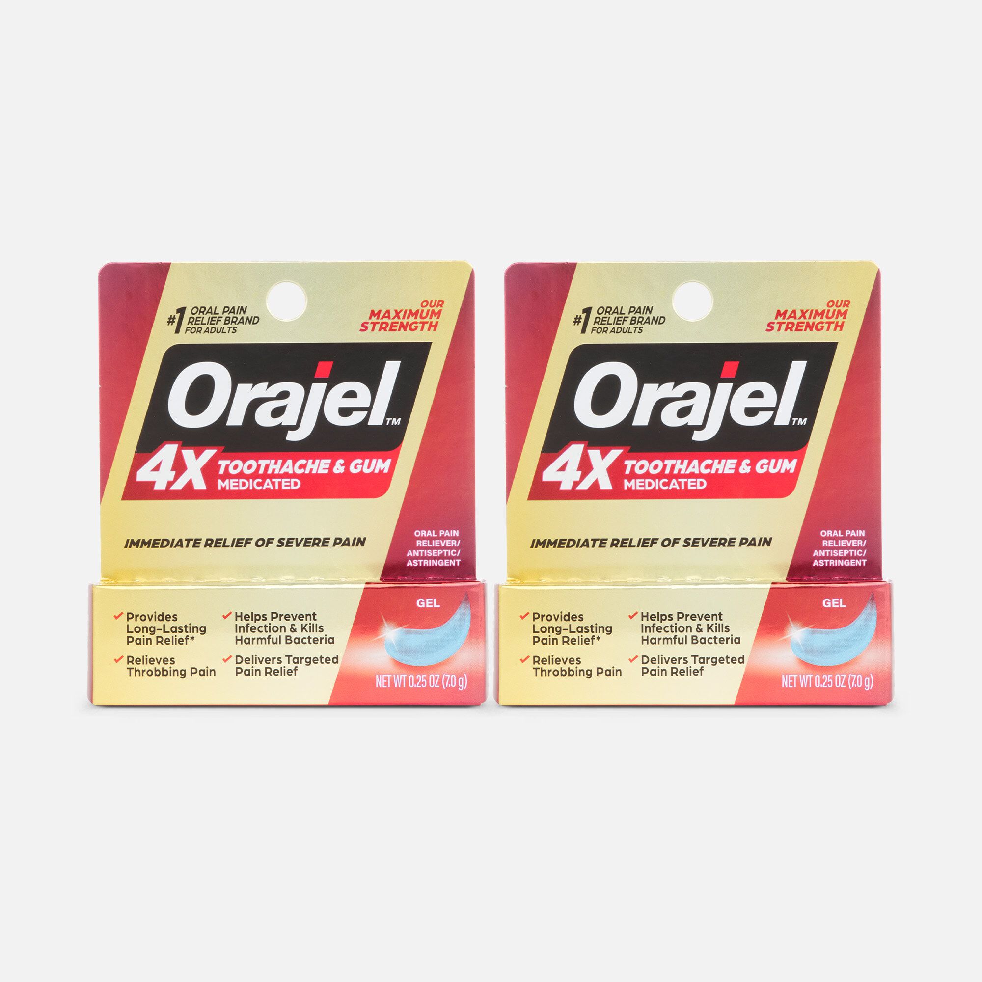 Orajel 4X Medicated For Toothache and Gum, Gel .25 oz. (2-Pack), , large