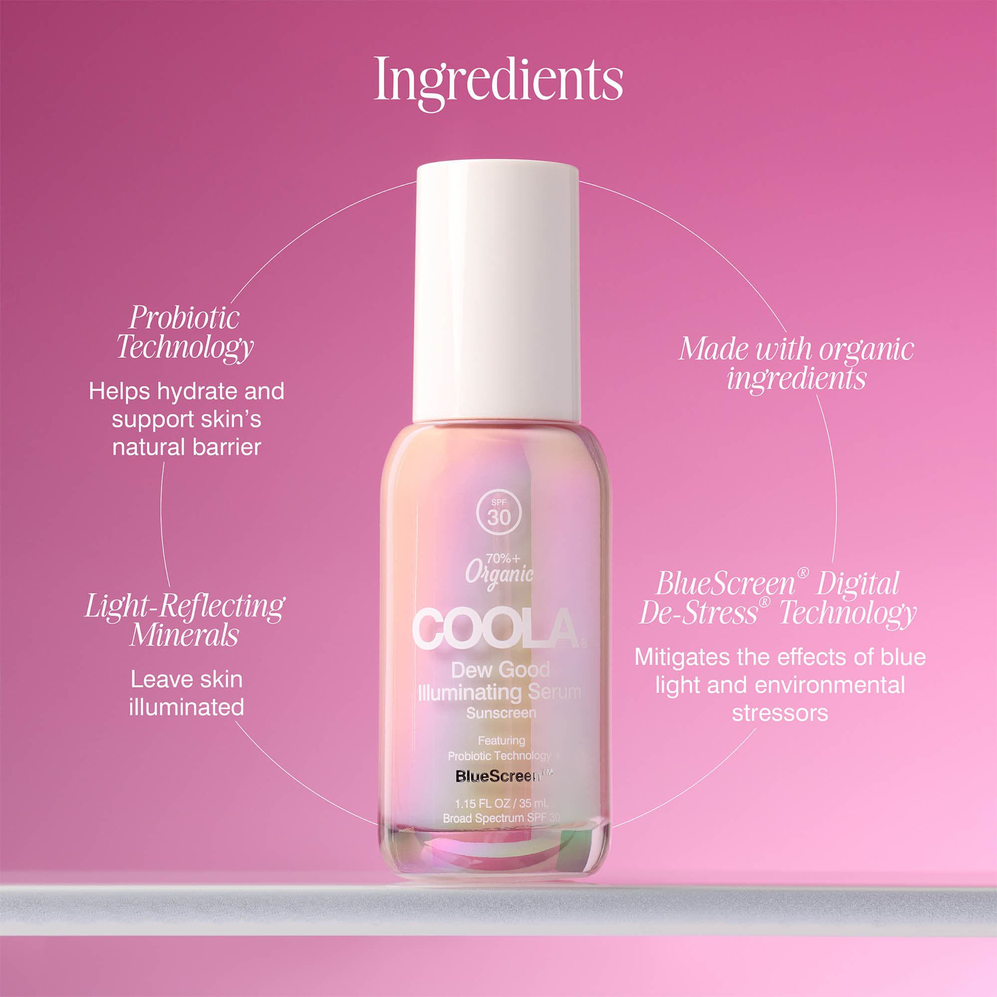 COOLA Dew Good Illuminating Serum Sunscreen with Probiotic Technology - SPF 30, 1 oz., , large