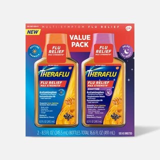Theraflu Multi-Symptom Flu Relief Max Strength Day & Night Liquid, Honey Elderberry, 16.6 fl oz., , large