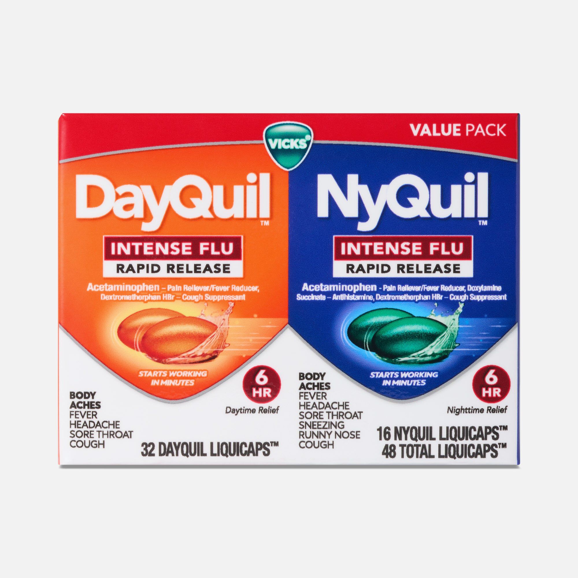 Vicks® DayQuil™ and NyQuil™ Intense Flu Rapid Release LiquiCaps™, Combo Pack, 48 ct.