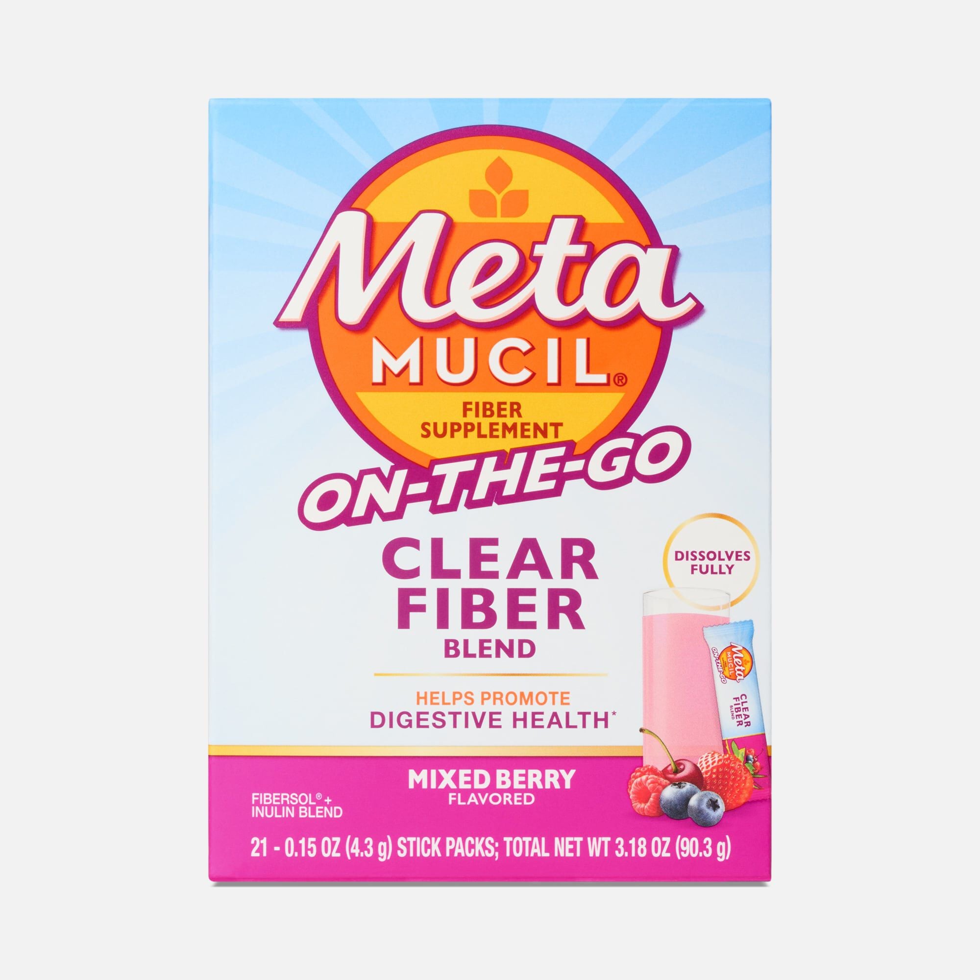 Metamucil® On-the-Go Clear Fiber Blend Stick Packs, Mixed Berry, 21 ct., , large