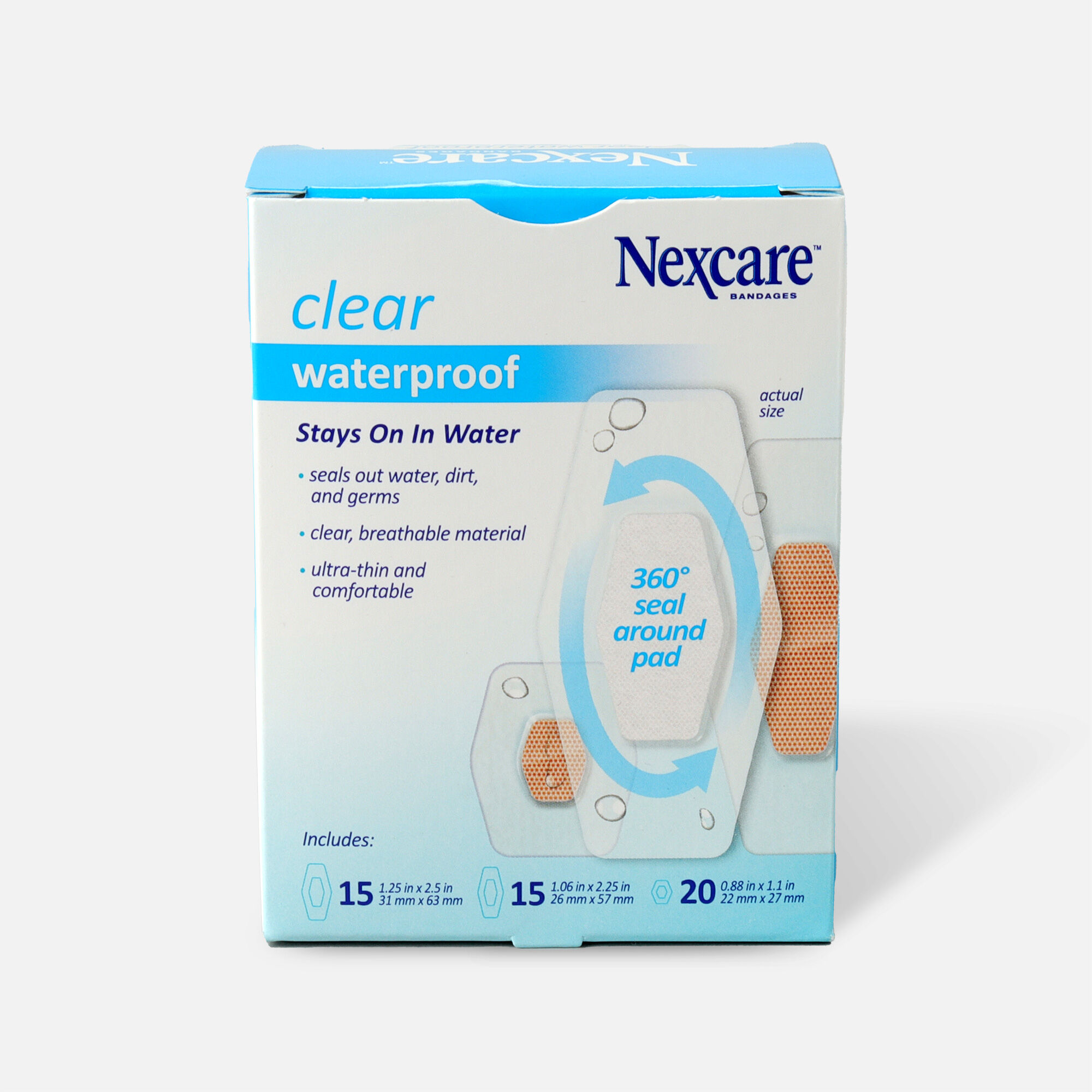 Nexcare Waterproof Clear Bandage, Assorted Sizes, , large
