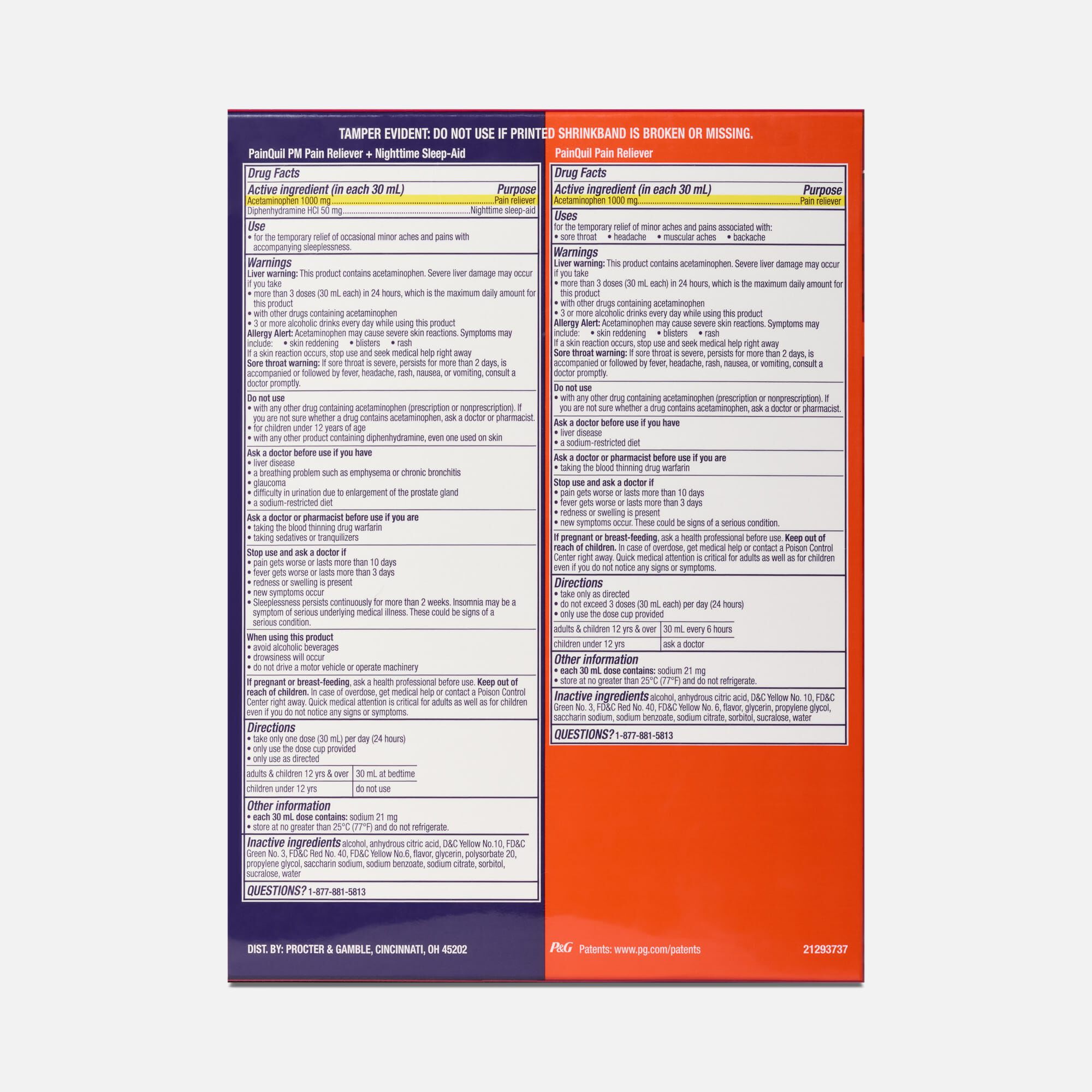 Vicks® PainQuil™ Acetaminophen Pain Relief Liquid Day & Night Combo Pack, Honey Flavored. 12 fl. oz., , large