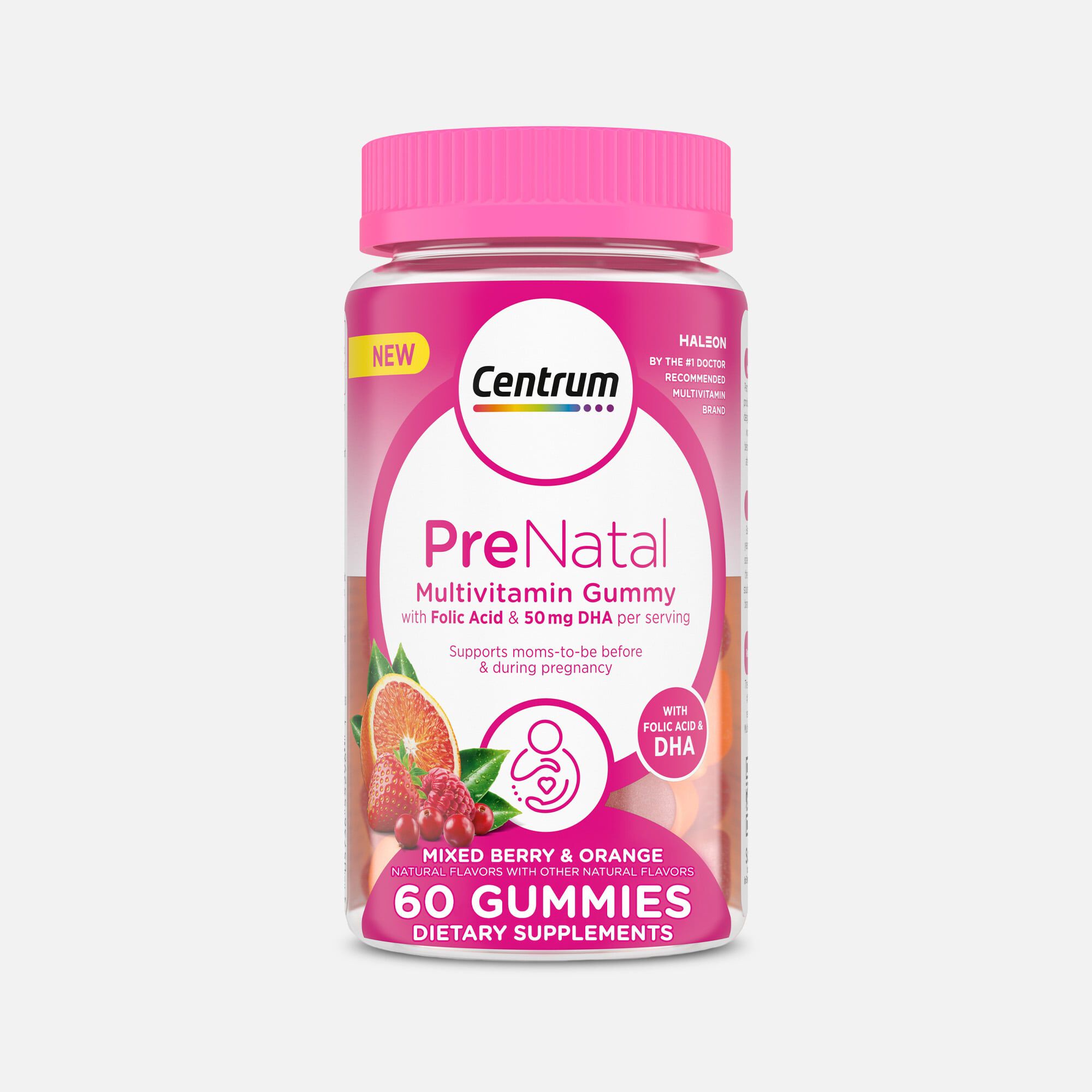 Centrum Prenatal Multivitamin Gummies with DHA and Folic Acid, Mixed Berry & Orange, 60 ct., , large