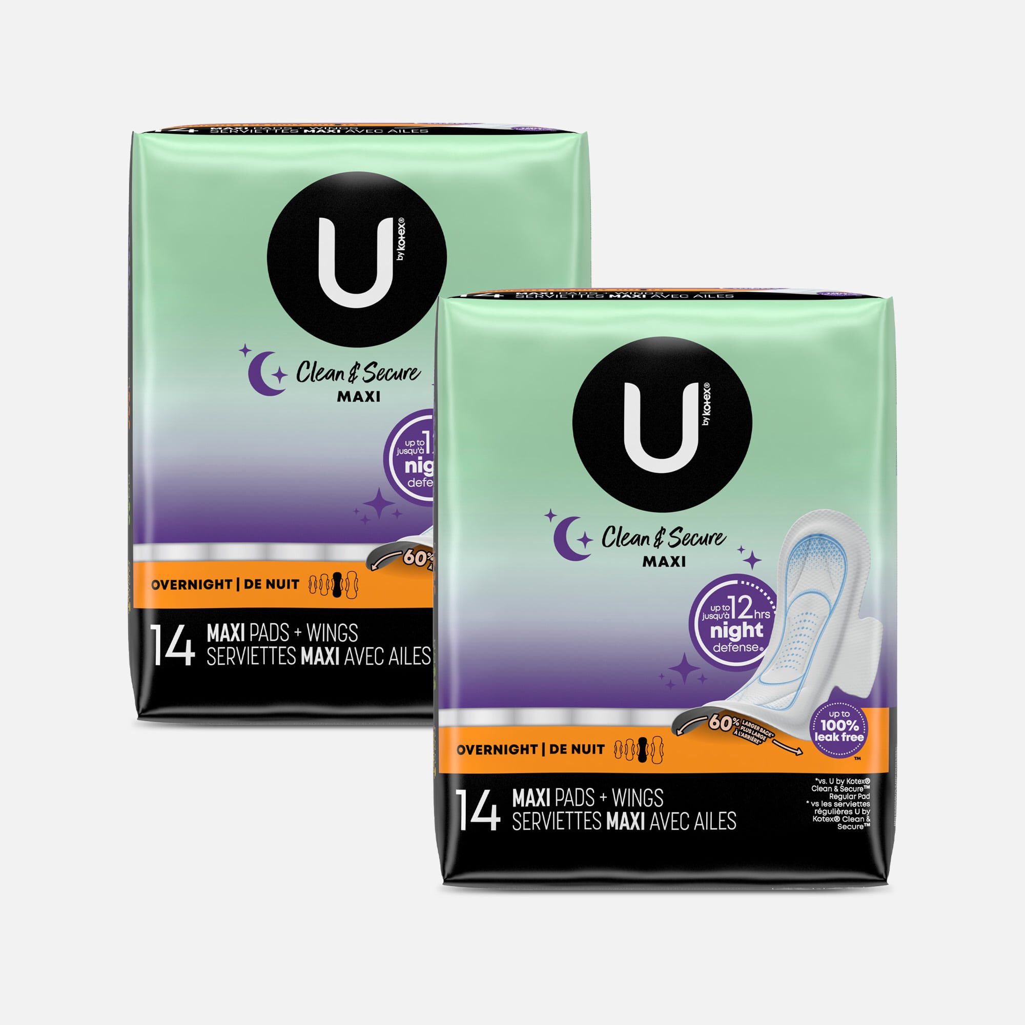 U by Kotex Security Maxi Pad with Wings, Overnight, Unscented, 14 ct. (2-Pack), , large