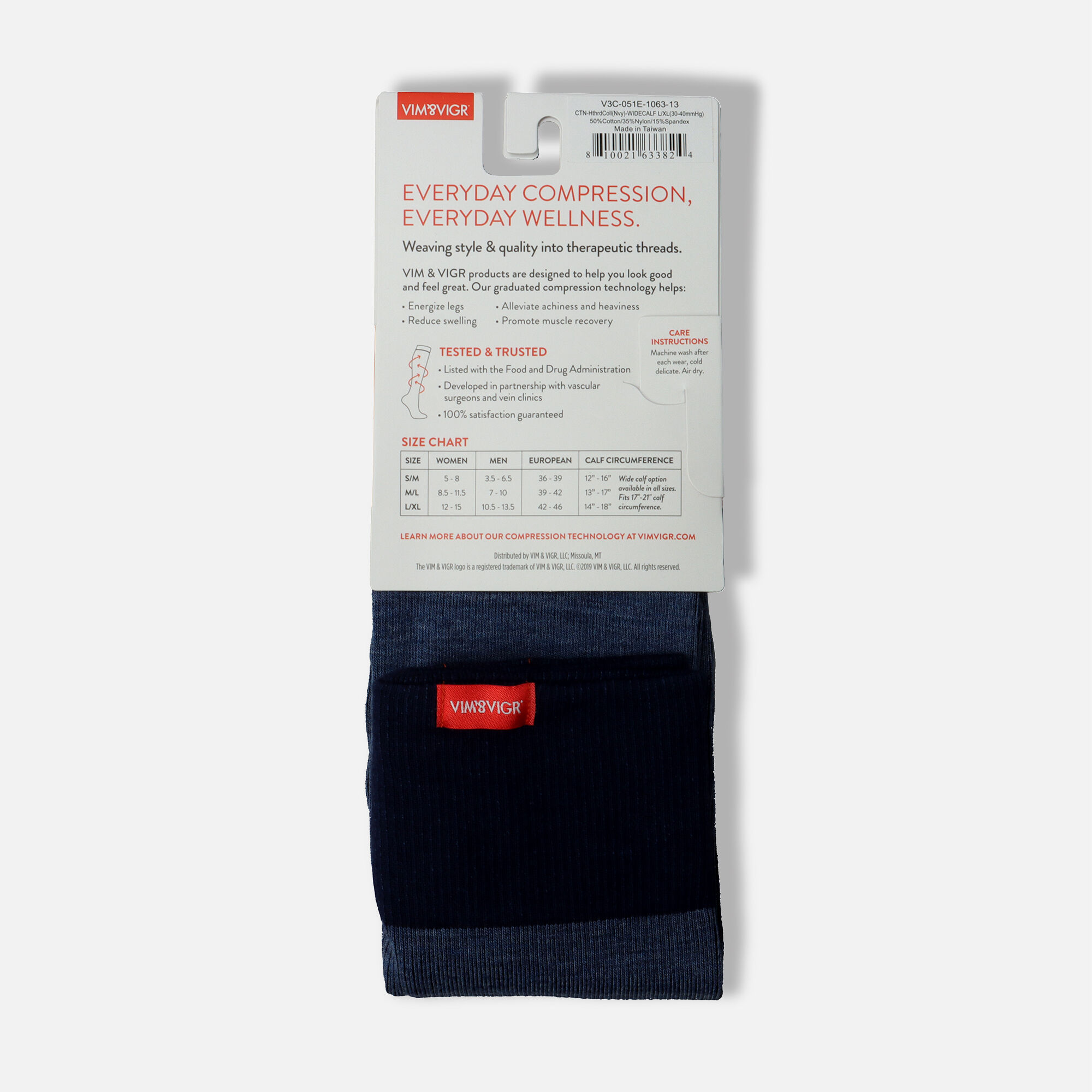 VIM & VIGR Cotton Compression Socks, Heathered Collection Navy, 30-40 mmHg, , large