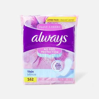 Always Thin No Feel Protection Daily Liners Regular Absorbency Unscented, 162 ct., , large