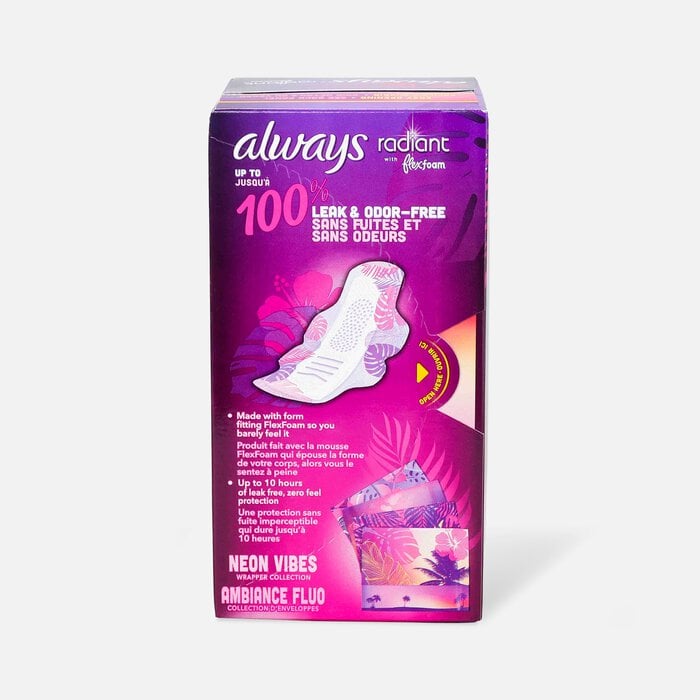 Always Radiant FlexFoam Pads for Women Size 1, Regular Absorbency, with Wings, Scented, 30 ct., , large
