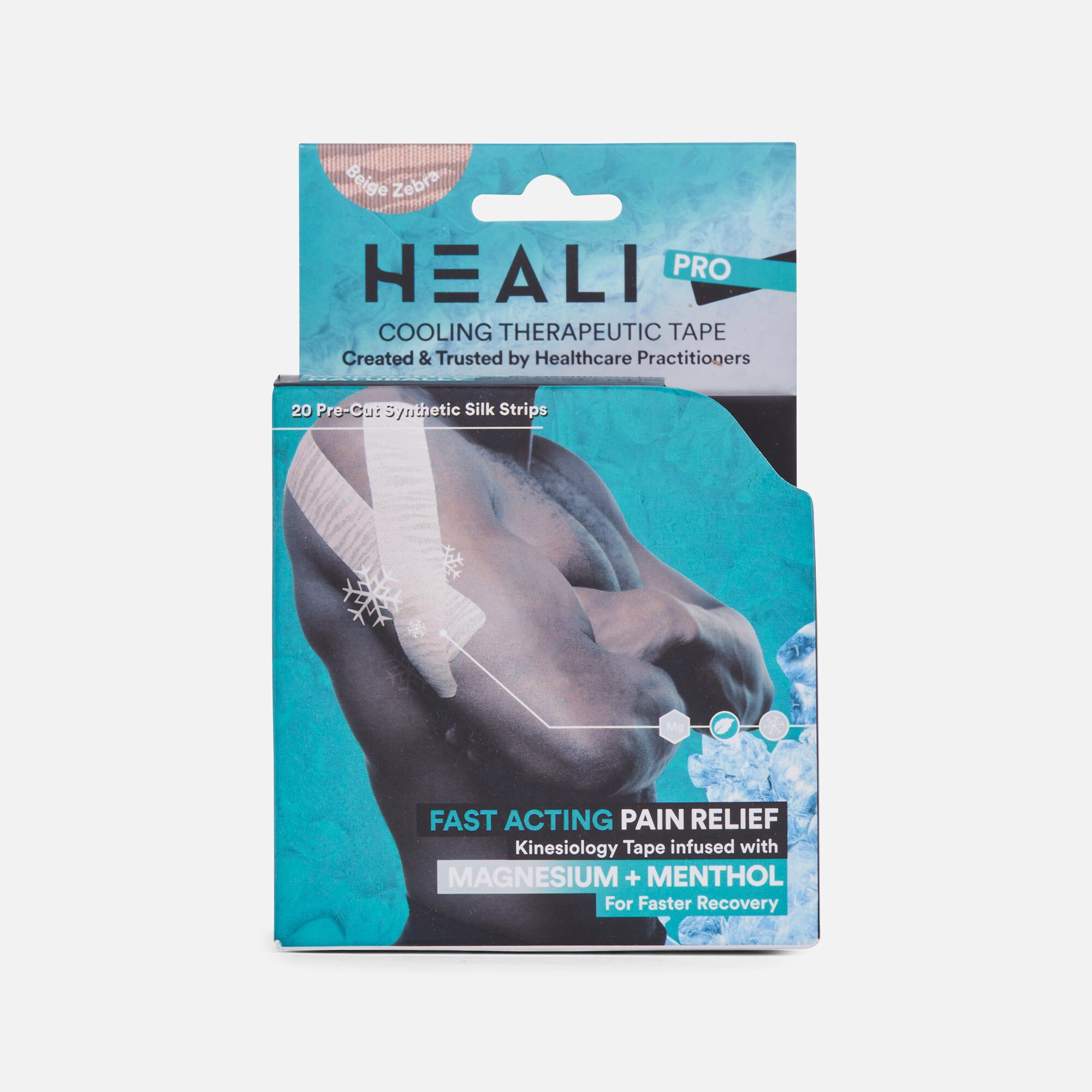 Heali Magnesium and Menthol Infused Kinesiology Tape, Nude Zebra, 20 Strips, 2" x 10"