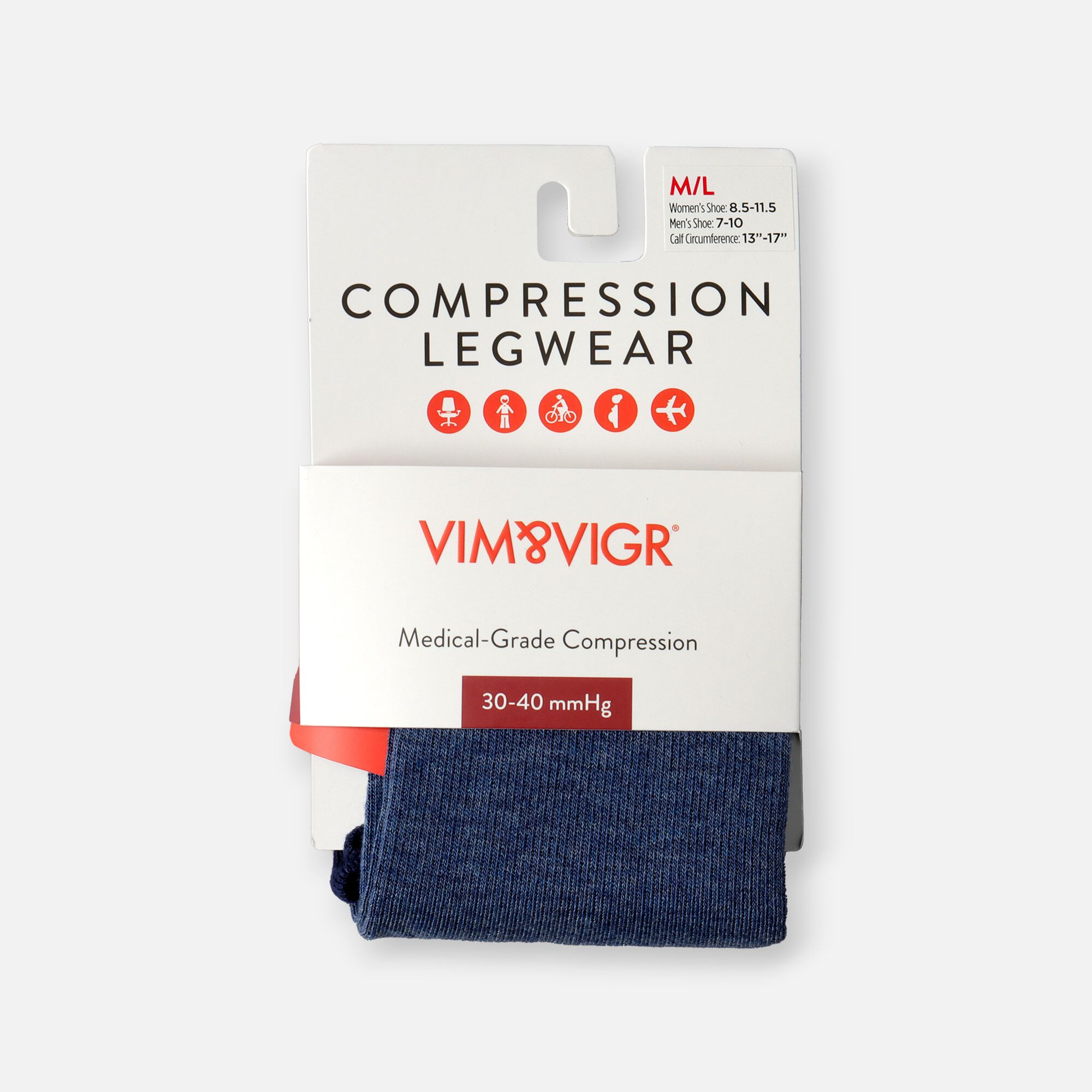 VIM & VIGR Cotton Compression Socks, Heathered Collection Navy, 30-40 mmHg, , large