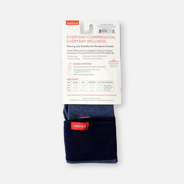 VIM & VIGR Cotton Compression Socks, Heathered Collection Navy, 30-40 mmHg, , large