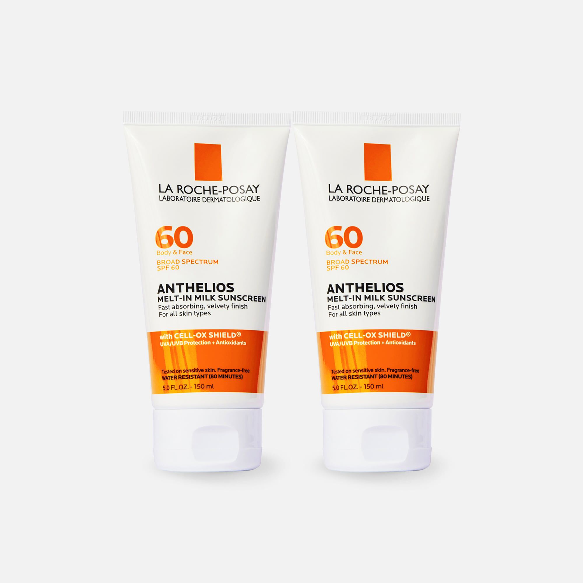 La Roche-Posay Anthelios 60 Body and Face Sunscreen Melt-In Milk Lotion, SPF 60 with Antioxidants, 5 fl oz. (2-Pack), , large