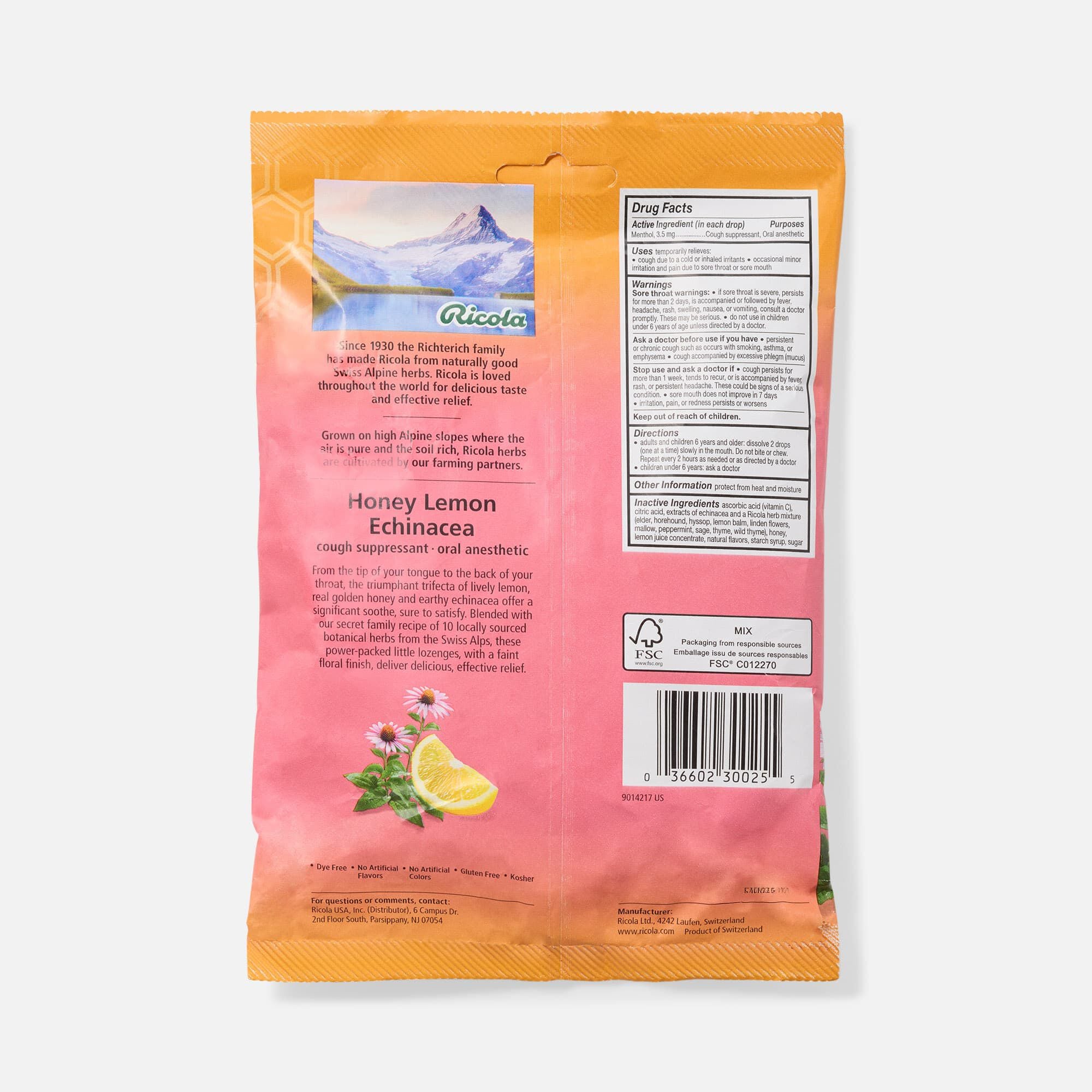 Ricola® Throat Relief & Cough Suppressant, Honey Lemon with Echinacea, 45 ct., , large