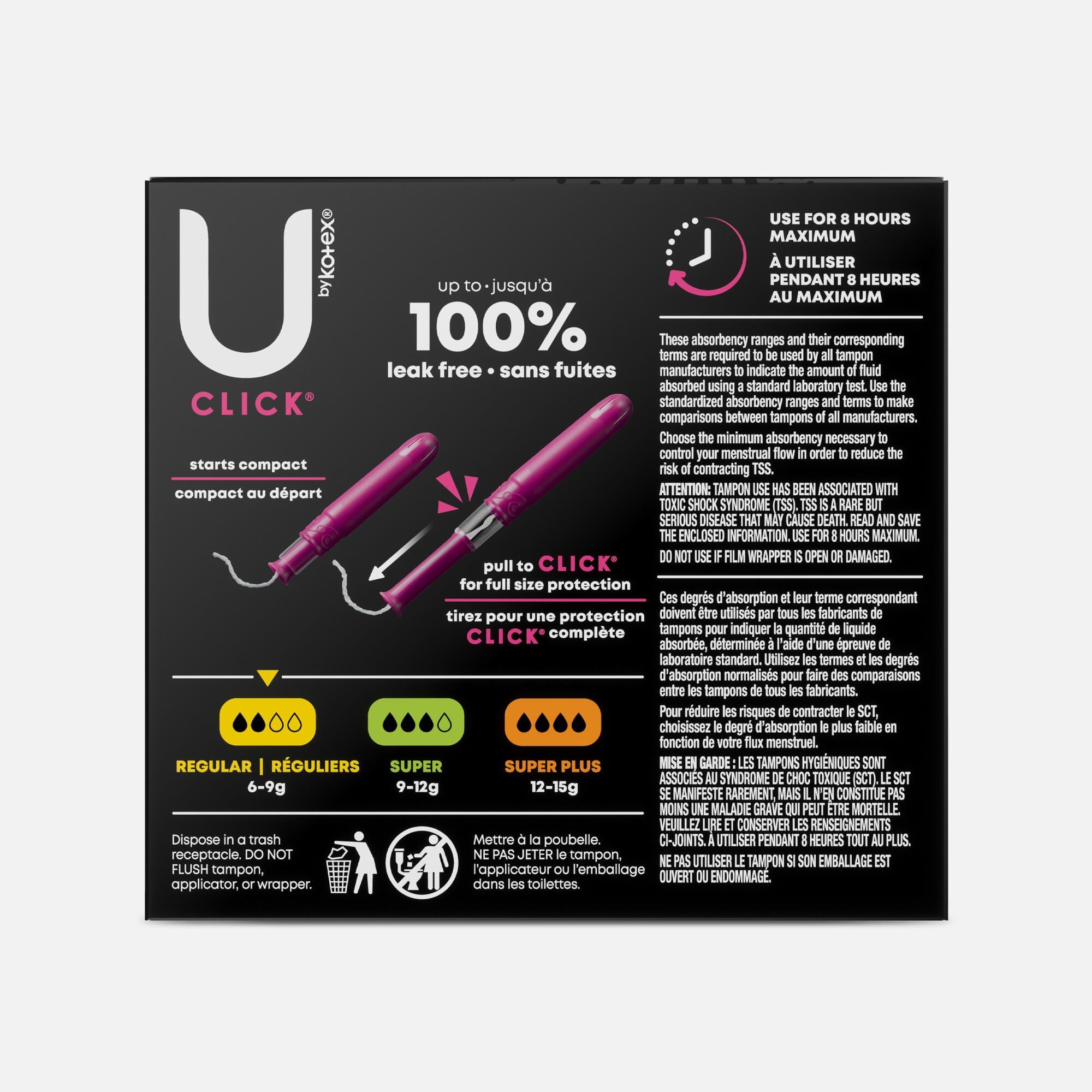 U by Kotex Click Compact Tampons, Regular Absorbency, 16 ct., , large