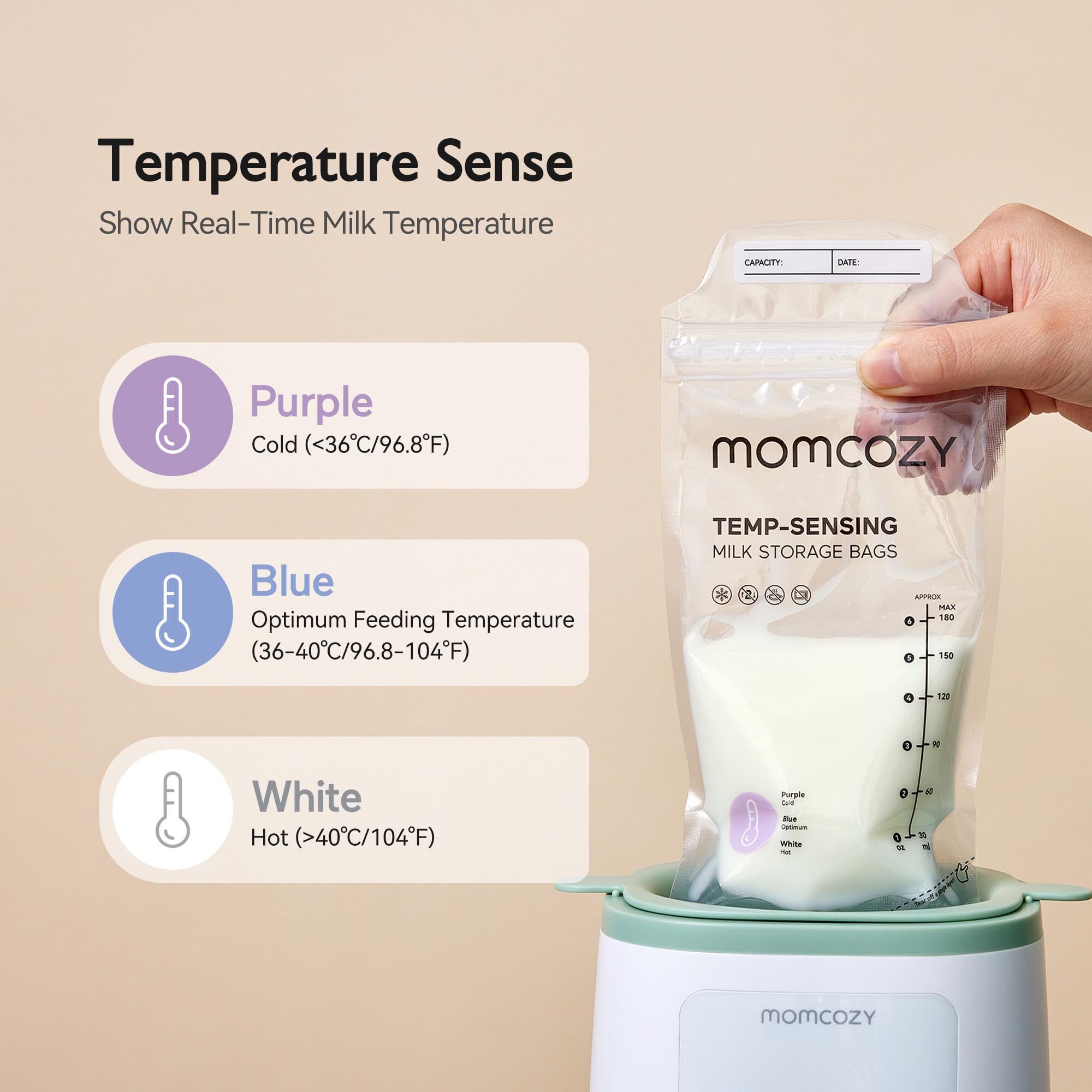 Momcozy Temp-Sensing Breastmilk Storage Bags, 120 ct., , large