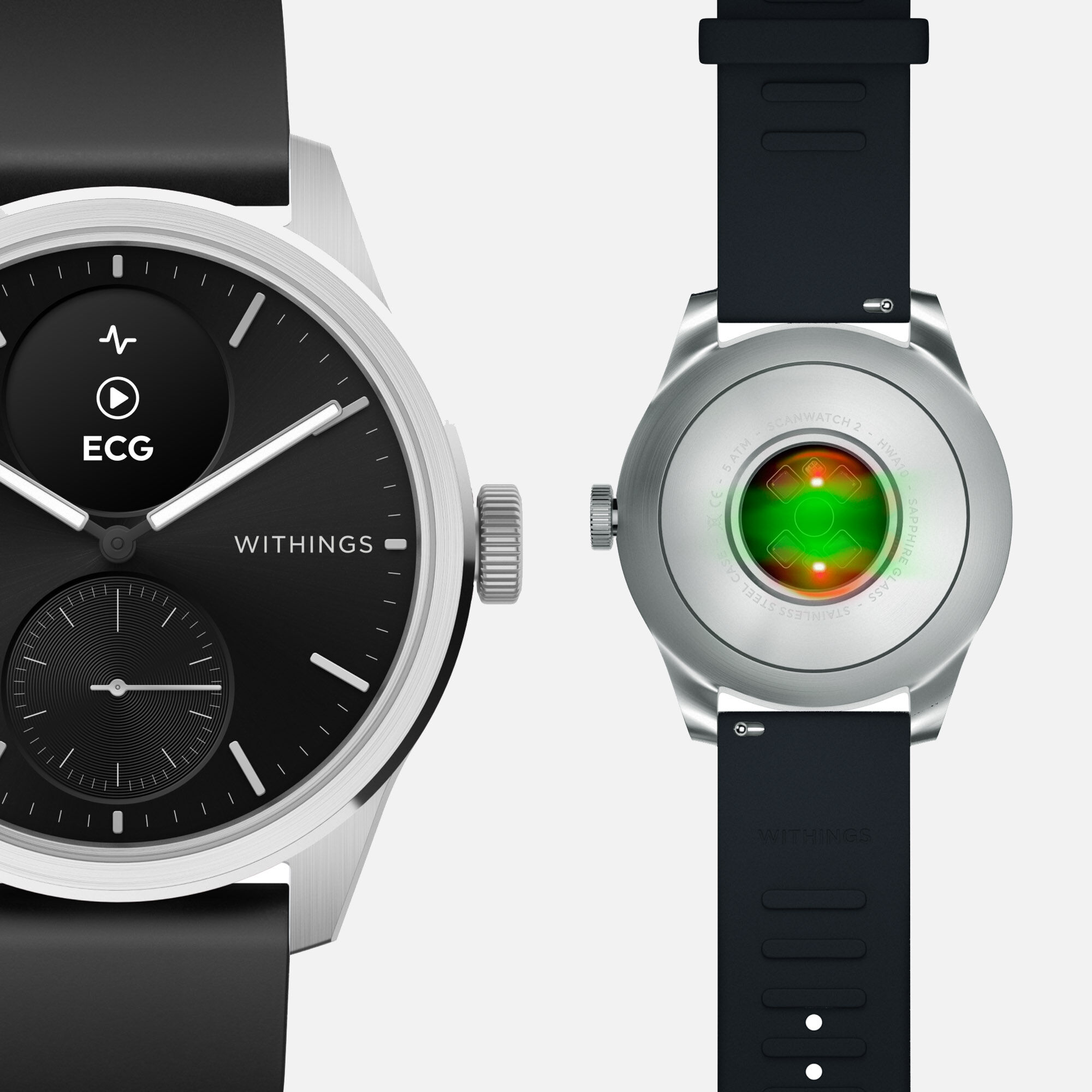 Withings ScanWatch 2 Smart Wearable Health Tracker, 42mm, Black, , large